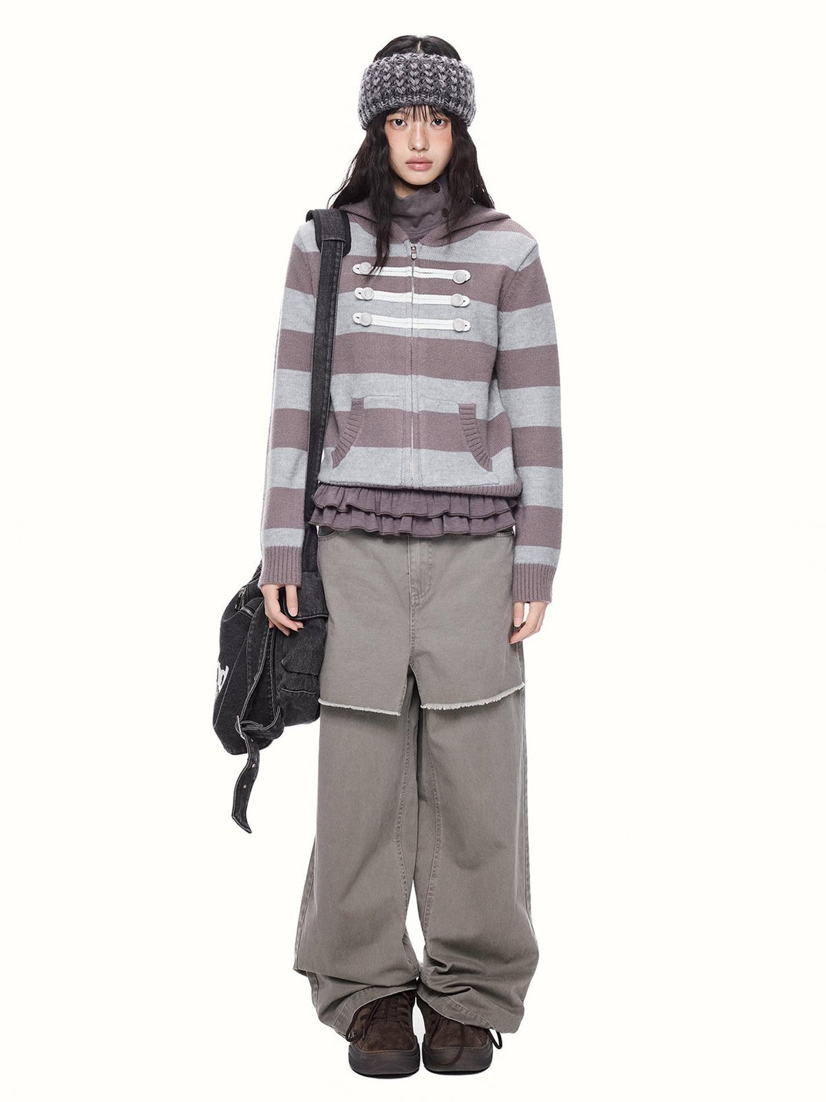 EZEK Striped Color Block Hooded Zip Knit Women's Cardigans