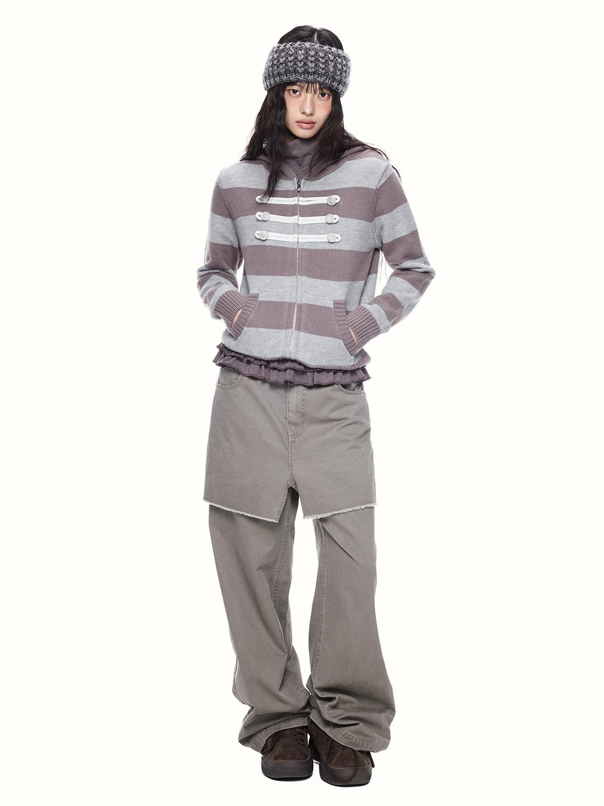 EZEK Striped Color Block Hooded Zip Knit Women's Cardigans
