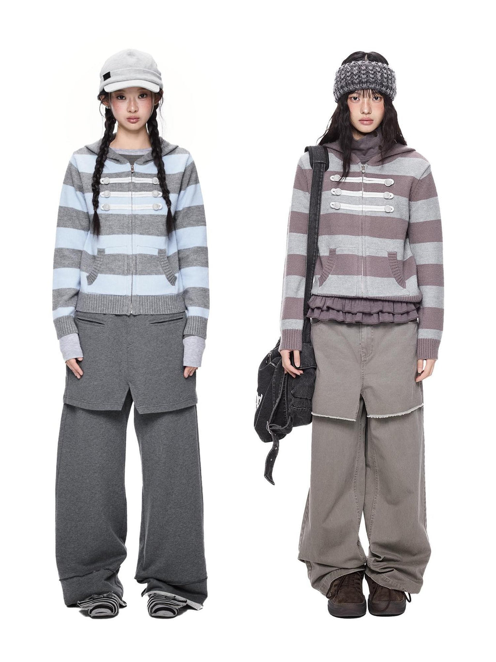 EZEK Striped Color Block Hooded Zip Knit Women's Cardigans