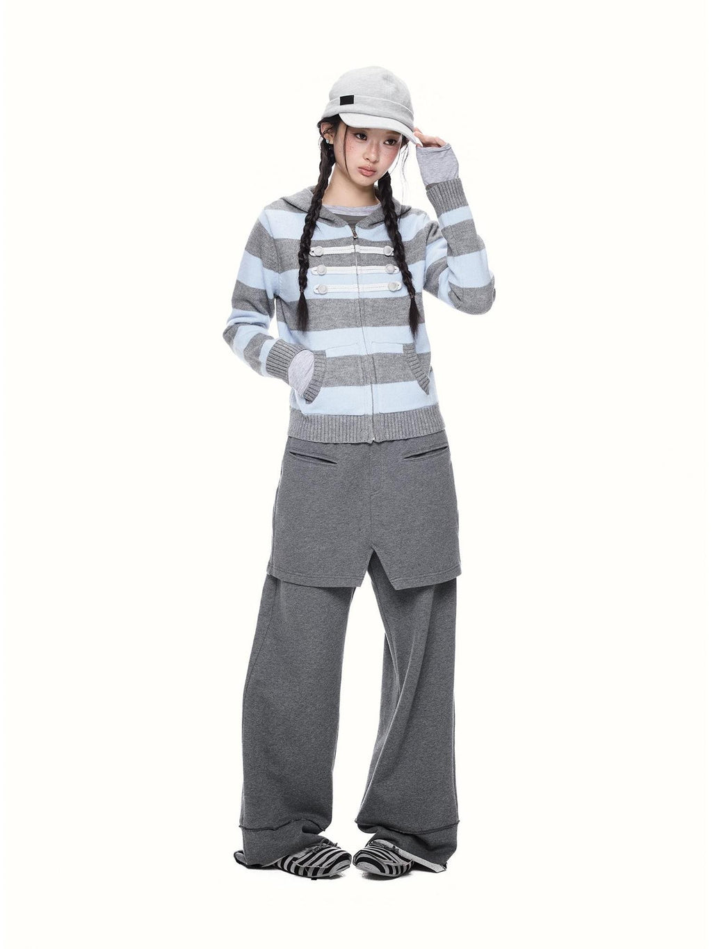 EZEK Striped Color Block Hooded Zip Knit Women's Cardigans
