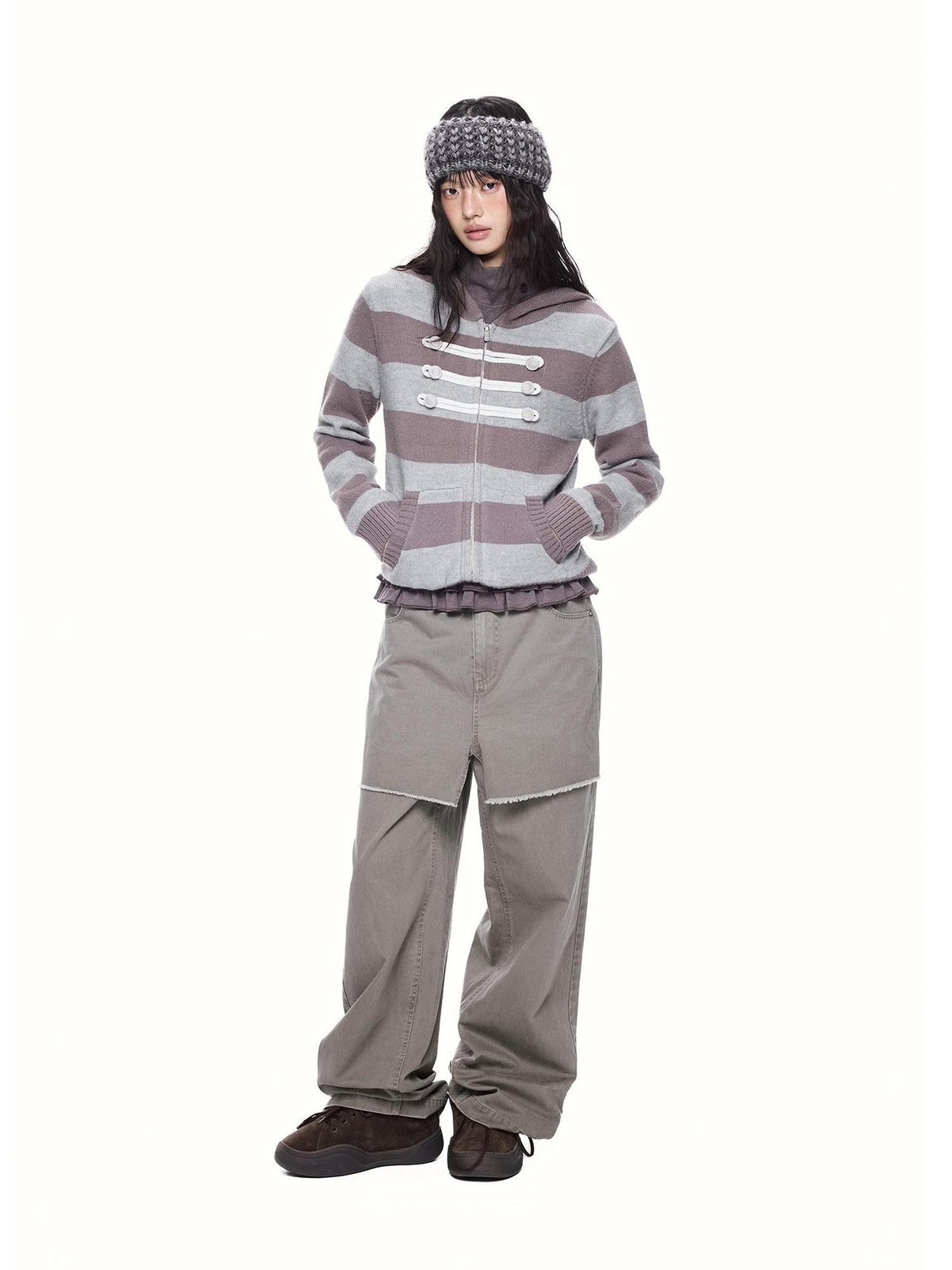EZEK Striped Color Block Hooded Zip Knit Women's Cardigans