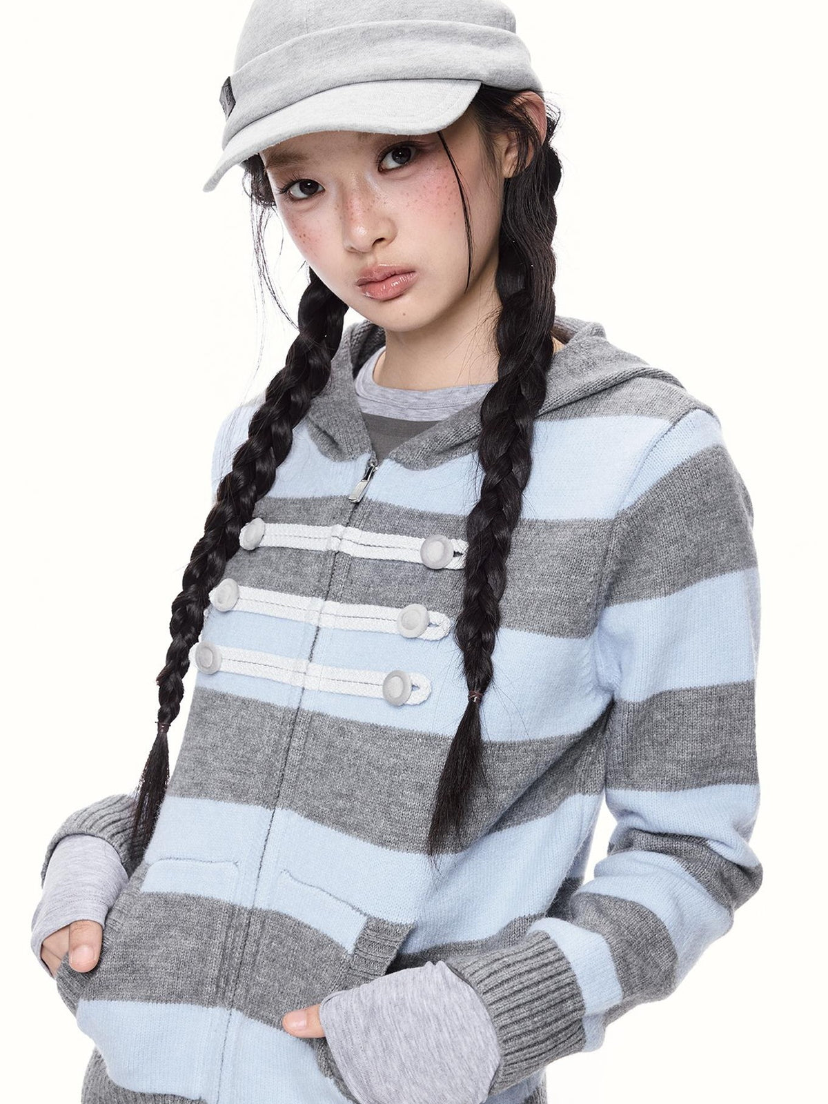 EZEK Striped Color Block Hooded Zip Knit Women's Cardigans