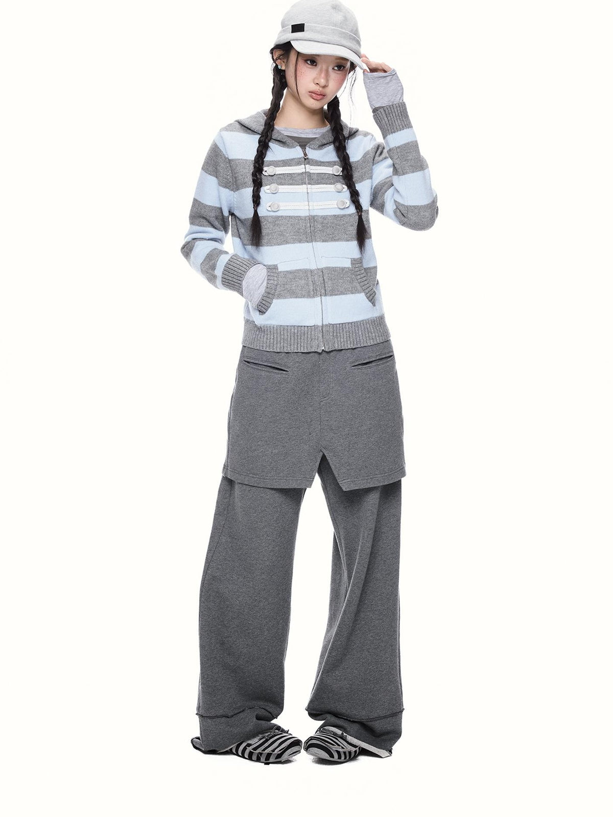 EZEK Striped Color Block Hooded Zip Knit Women's Cardigans
