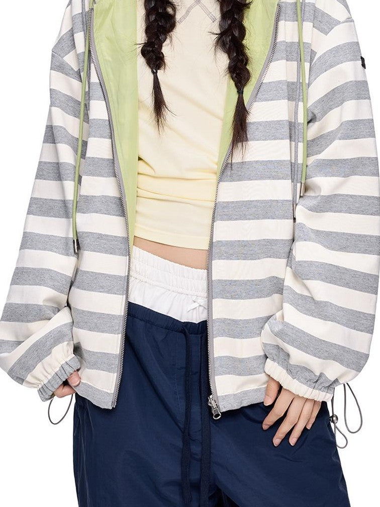 EZEK Striped Color Block Loose Cotton Women's Zip-up Hoodies