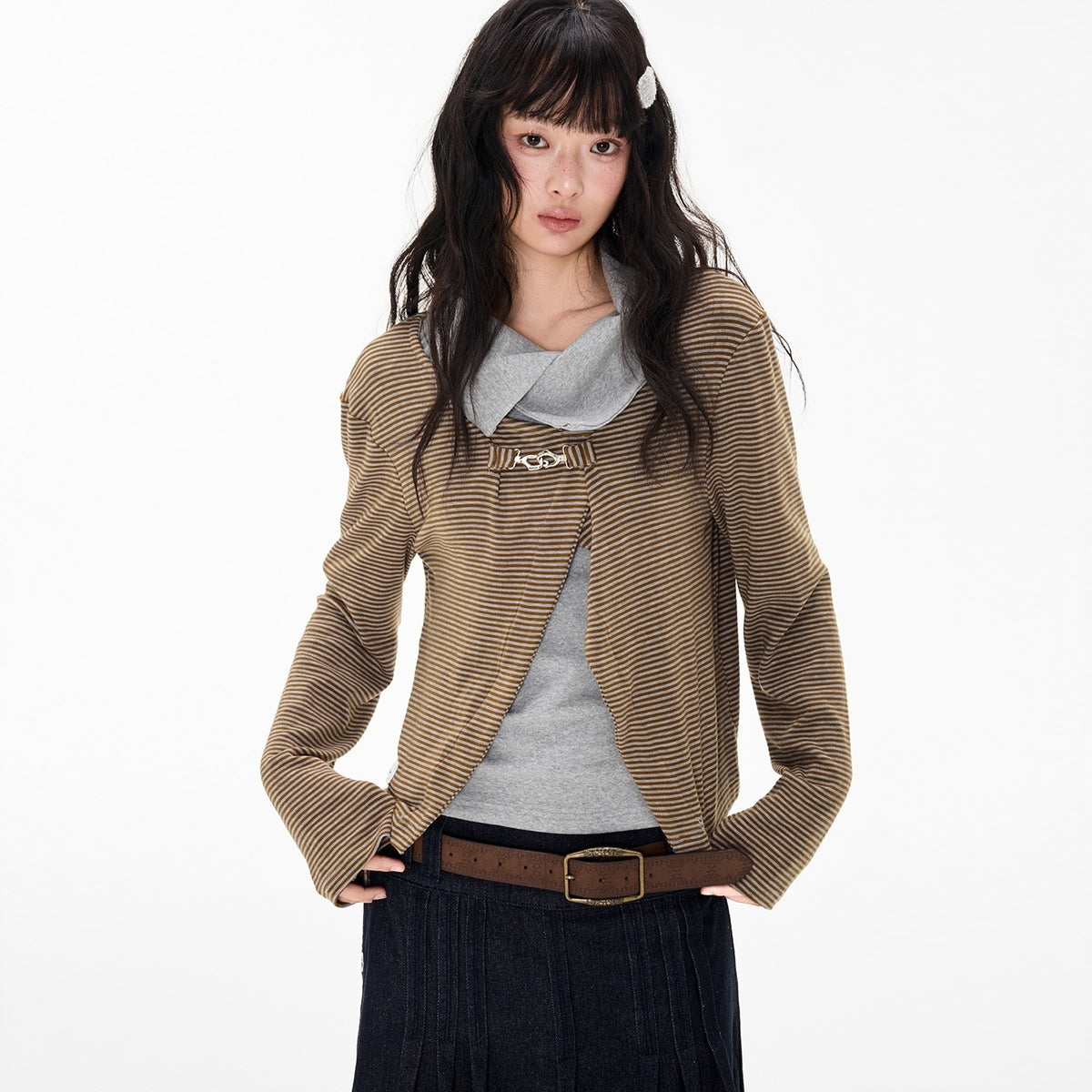 EZEK_Striped_Color_Block_Turn_Down_Collar_Long_Sleeve_Women's_Polyester_Cardigans_1077122640897_MISSTT