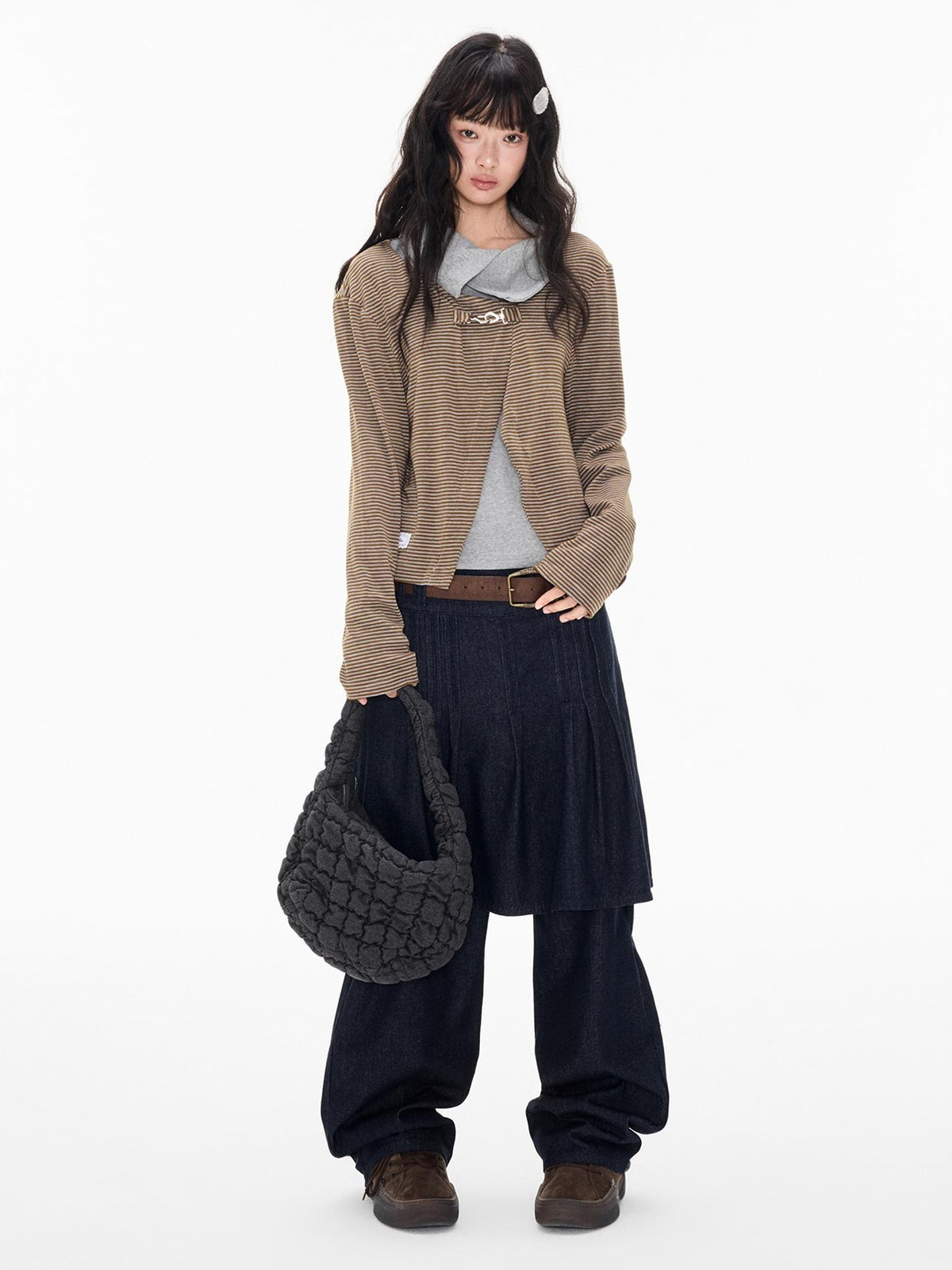 EZEK Striped Color Block Turn Down Collar Long Sleeve Women's Polyester Cardigans