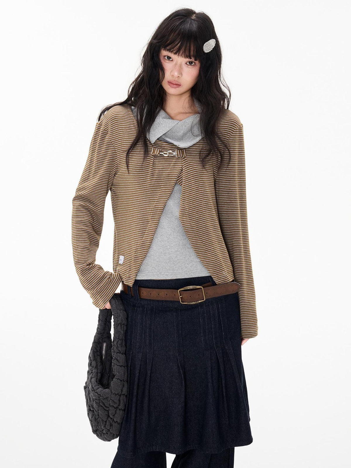 EZEK Striped Color Block Turn Down Collar Long Sleeve Women's Polyester Cardigans
