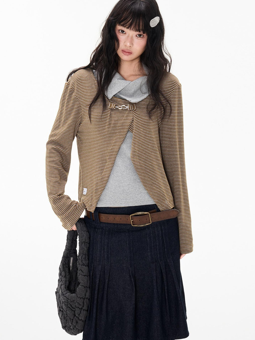 EZEK Striped Color Block Turn Down Collar Long Sleeve Women's Polyester Cardigans