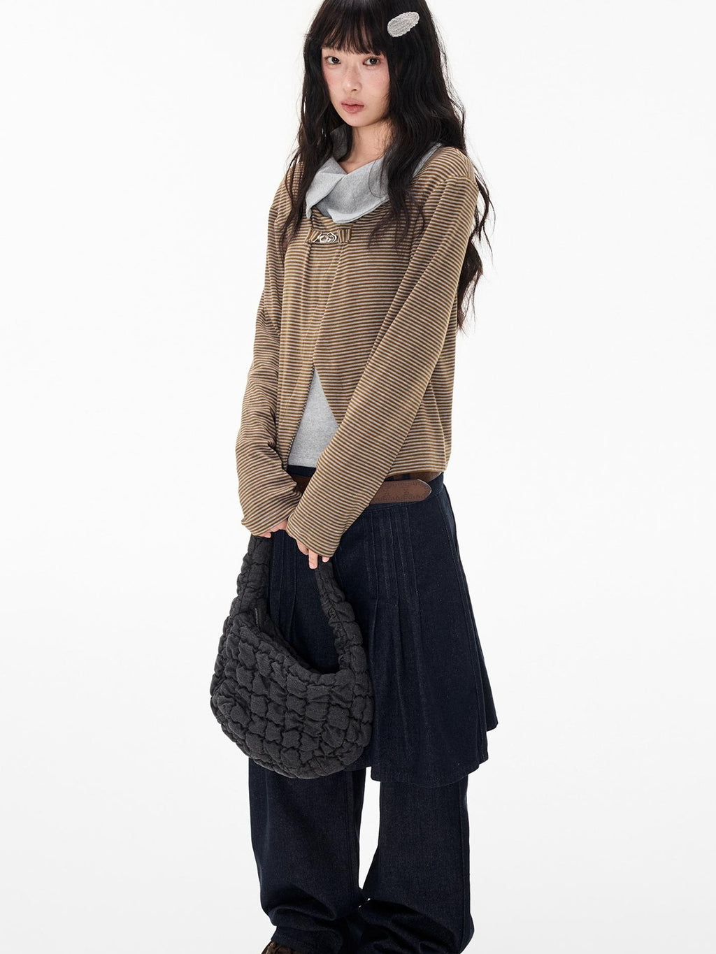 EZEK Striped Color Block Turn Down Collar Long Sleeve Women's Polyester Cardigans