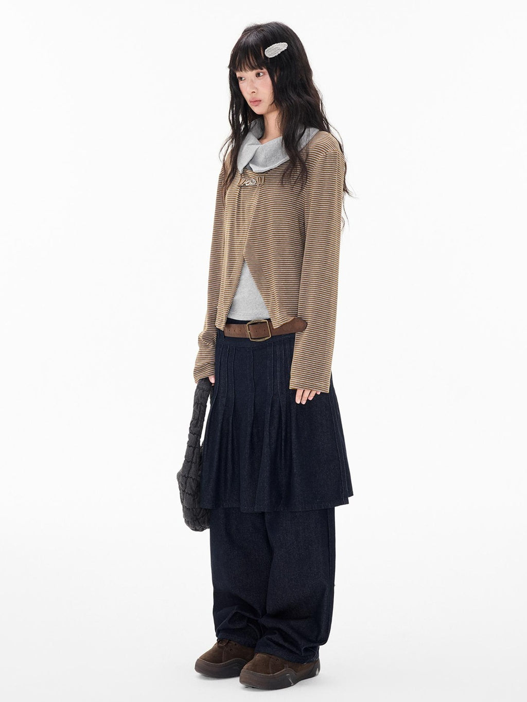 EZEK Striped Color Block Turn Down Collar Long Sleeve Women's Polyester Cardigans