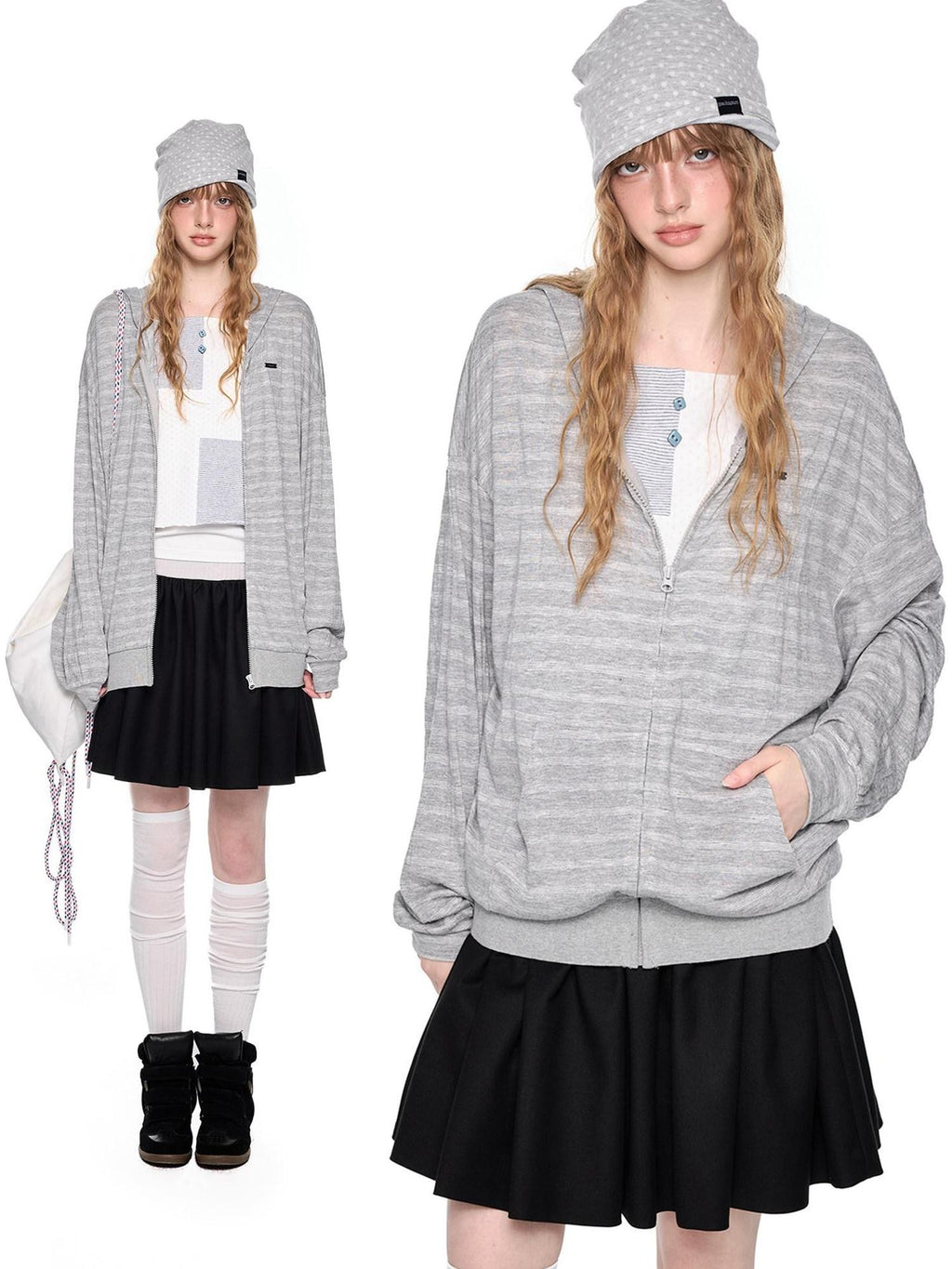 EZEK Striped Colorblock Hooded Zip Women's Lyocell Blend Long Sleeve T-shirts