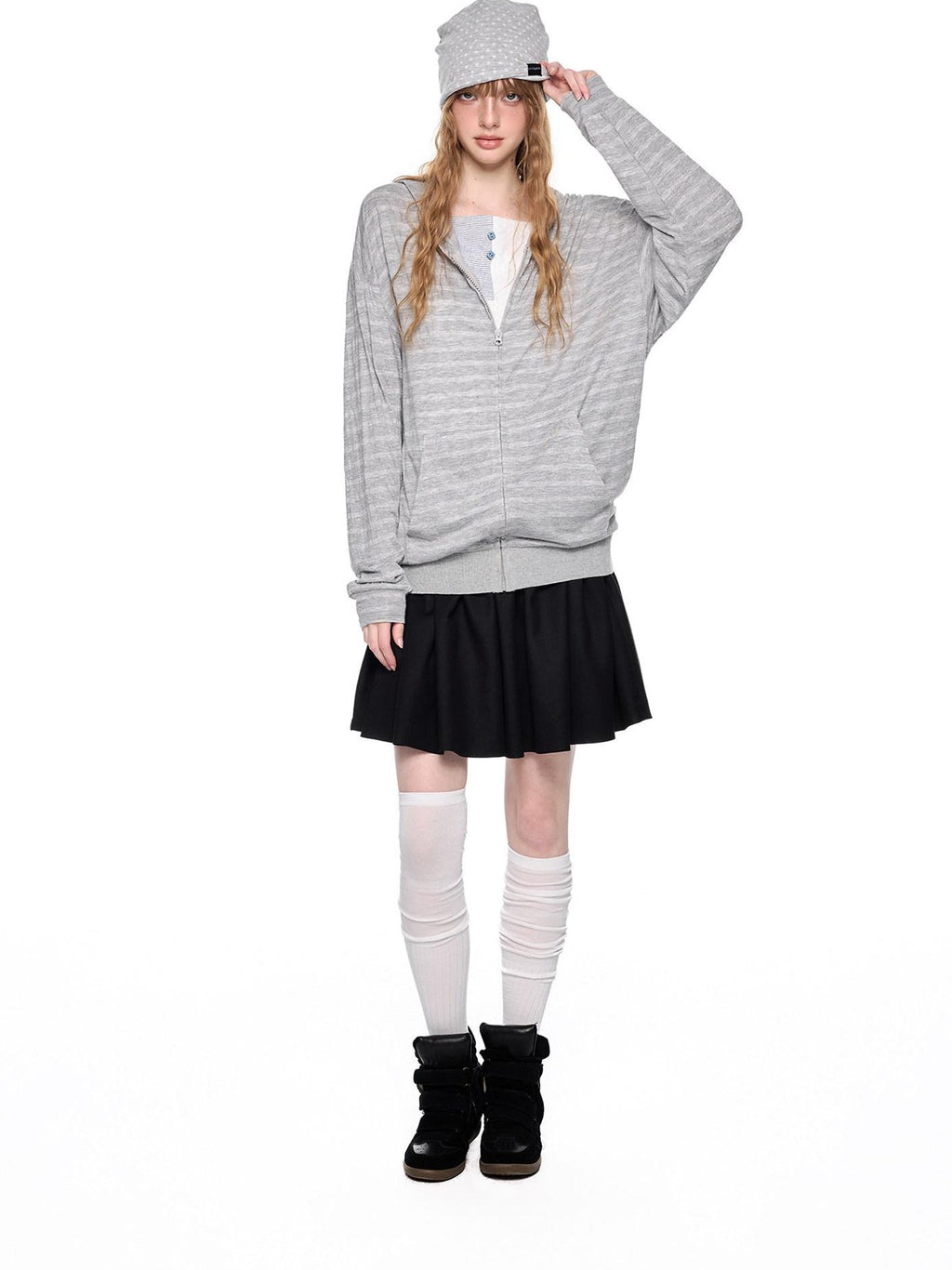 EZEK Striped Colorblock Hooded Zip Women's Lyocell Blend Long Sleeve T-shirts
