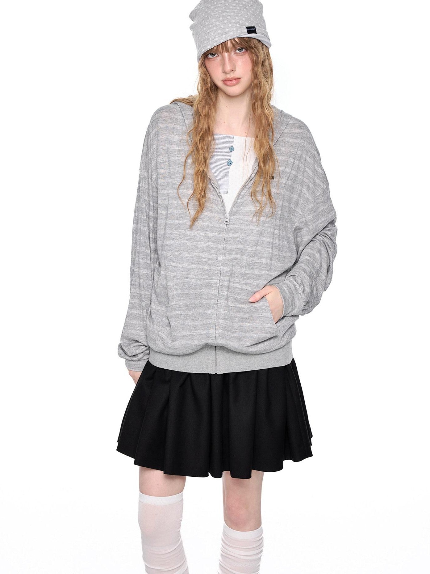 EZEK Striped Colorblock Hooded Zip Women's Lyocell Blend Long Sleeve T-shirts