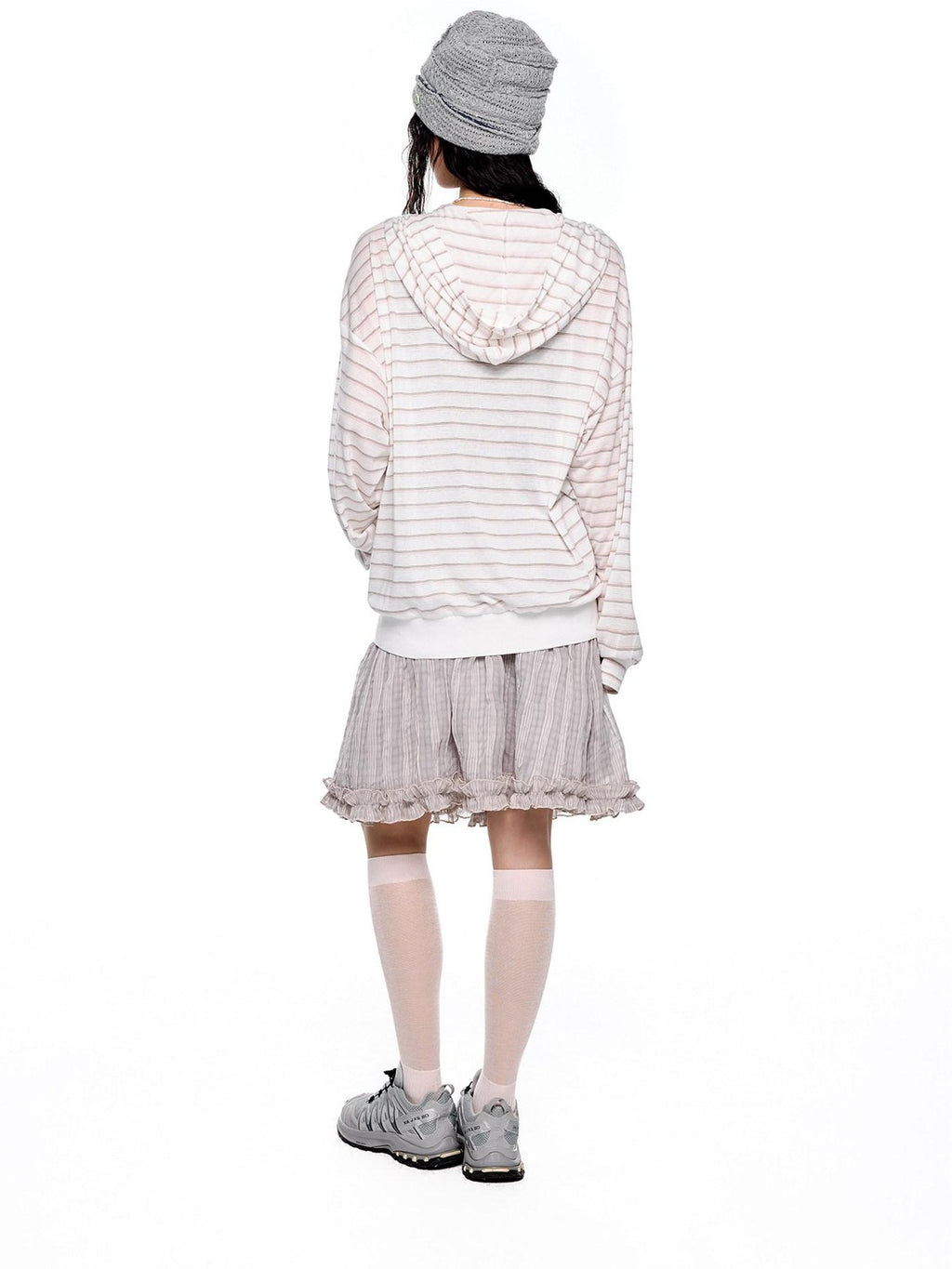 EZEK Striped Colorblock Hooded Zip Women's Lyocell Blend Long Sleeve T-shirts