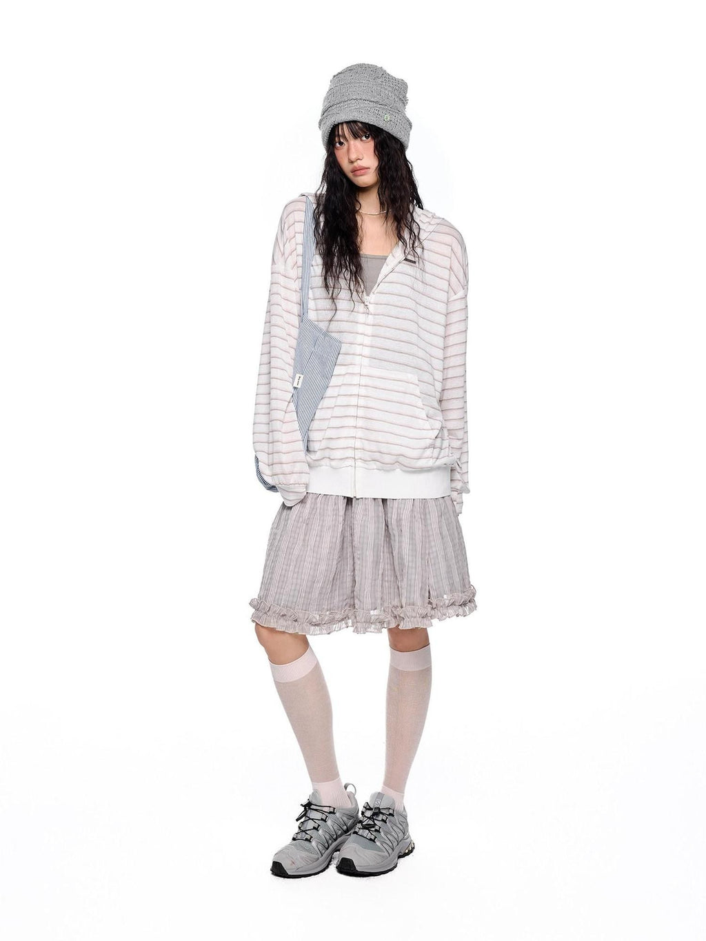 EZEK Striped Colorblock Hooded Zip Women's Lyocell Blend Long Sleeve T-shirts