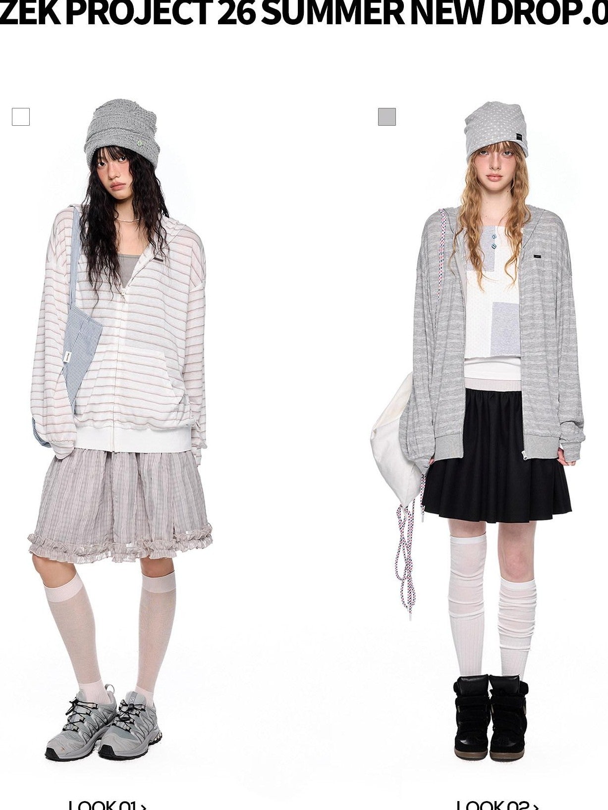 EZEK Striped Colorblock Hooded Zip Women's Lyocell Blend Long Sleeve T-shirts