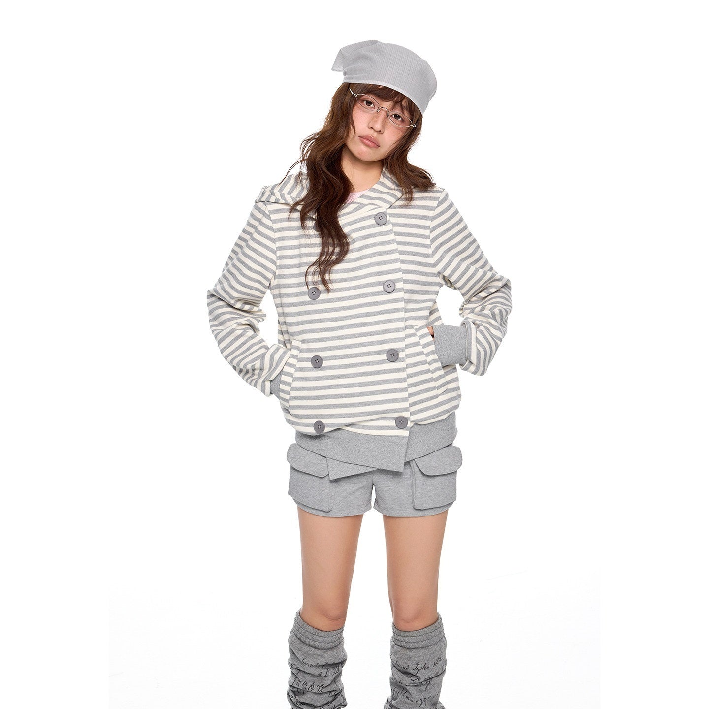 EZEK_Striped_Contrast_Double_Breasted_Women's_Cotton_Polyester_Blend_Hoodies_1031737375593_MISSTT