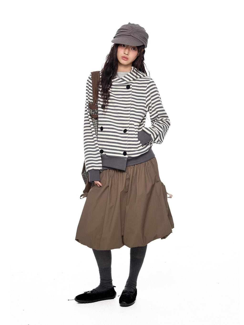 EZEK Striped Contrast Double Breasted Women's Cotton Polyester Blend Hoodies