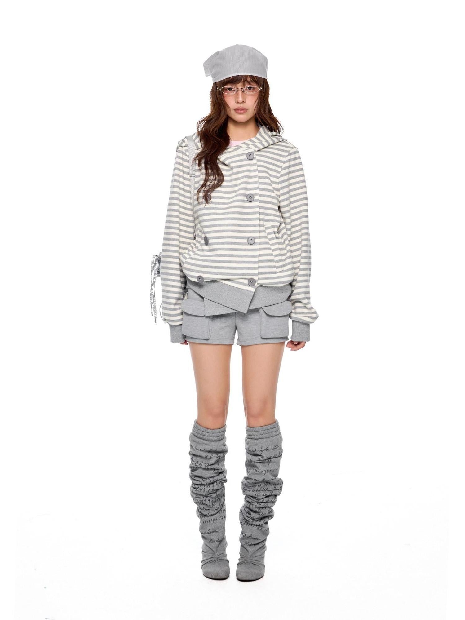 EZEK Striped Contrast Double Breasted Women's Cotton Polyester Blend Hoodies