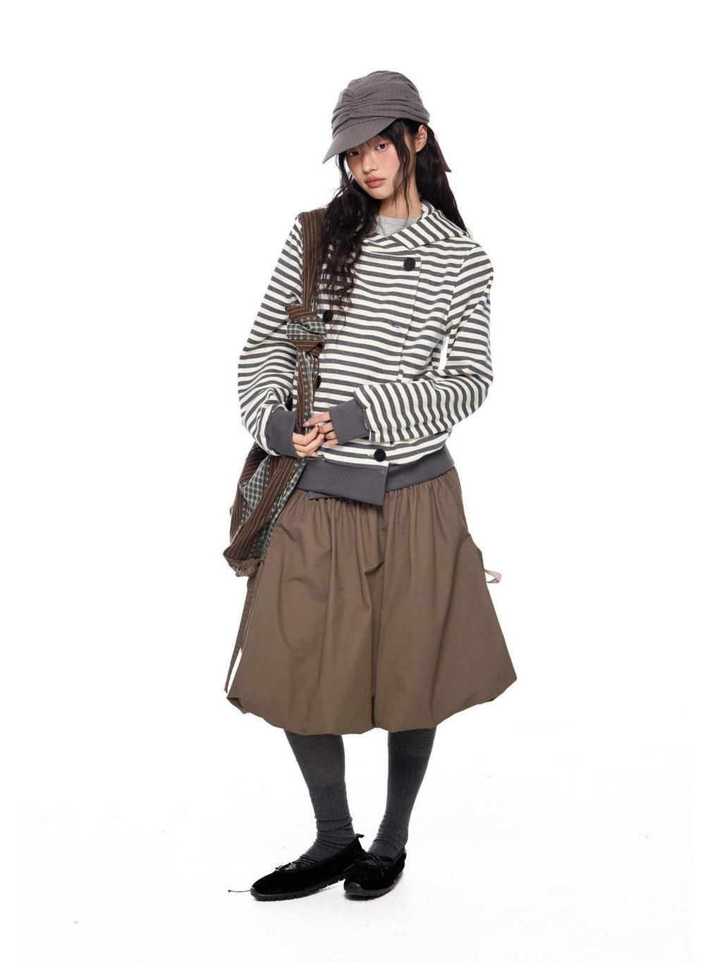 EZEK Striped Contrast Double Breasted Women's Cotton Polyester Blend Hoodies