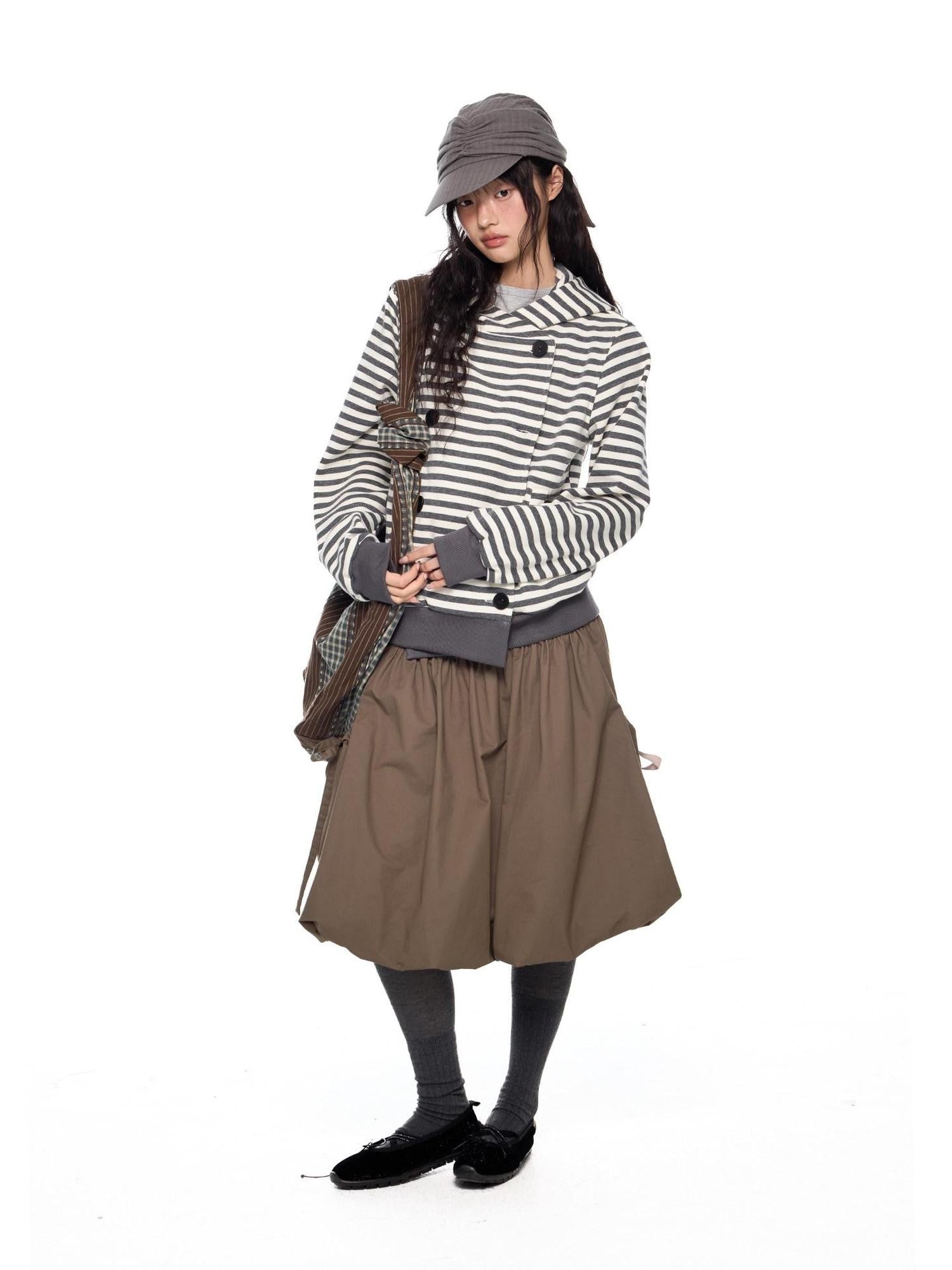 EZEK Striped Contrast Double Breasted Women's Cotton Polyester Blend Hoodies