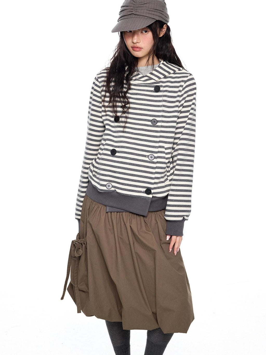 EZEK Striped Contrast Double Breasted Women's Cotton Polyester Blend Hoodies