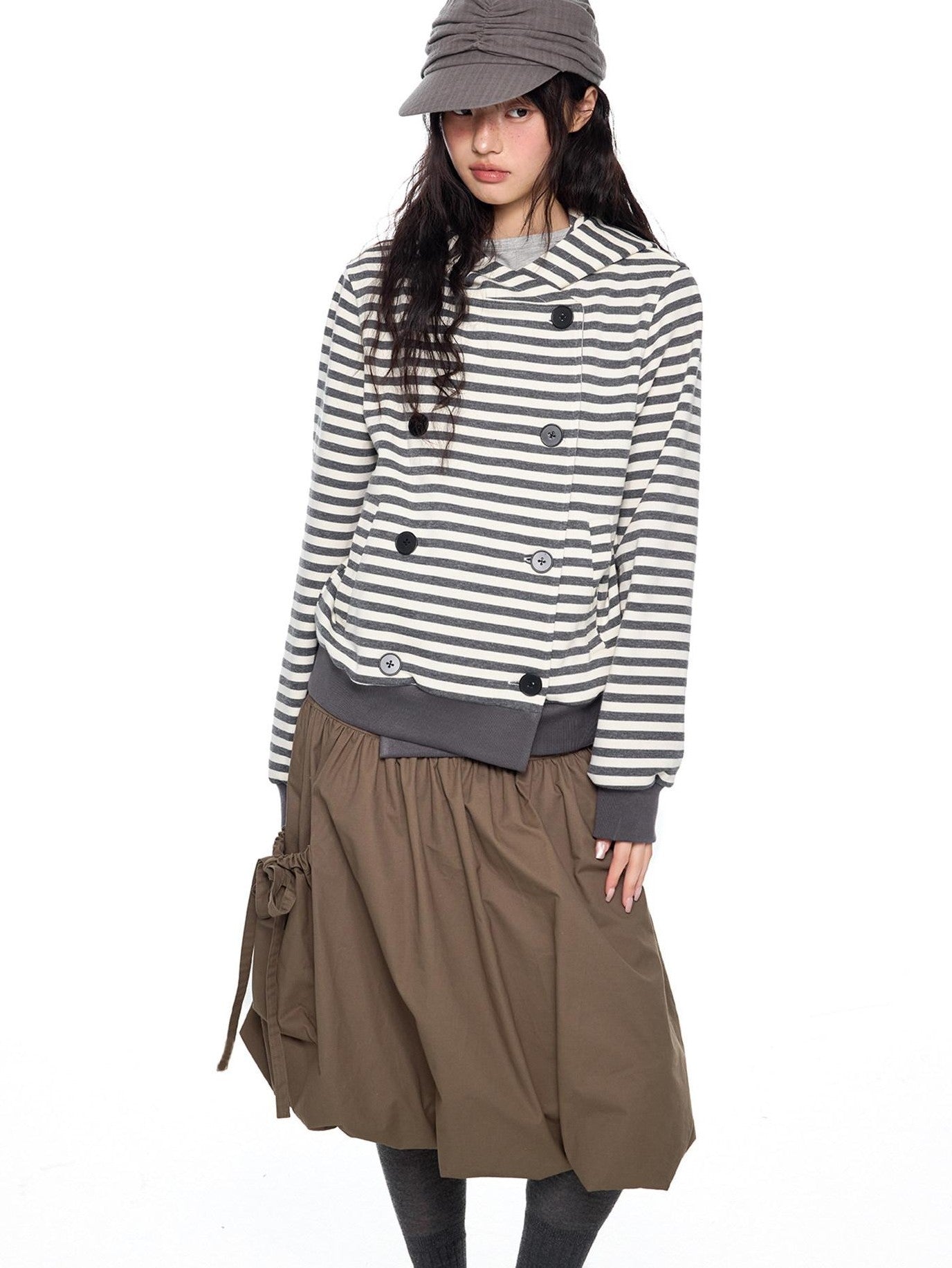 EZEK Striped Contrast Double Breasted Women's Cotton Polyester Blend Hoodies