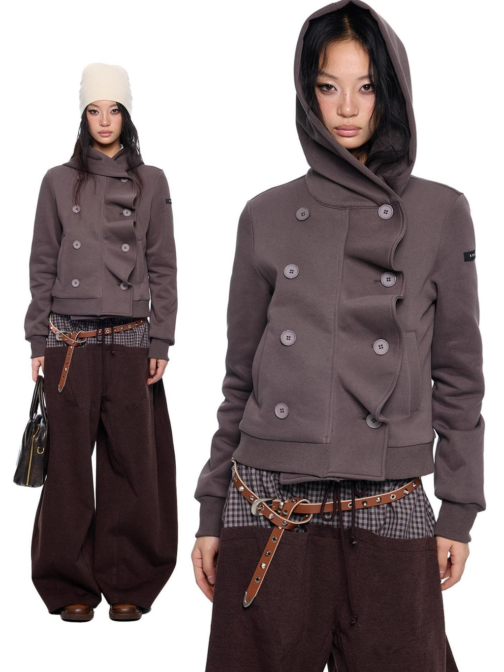 EZEK Striped Deconstructed Print Loose Fit Women's Cotton Zip-up Hoodies