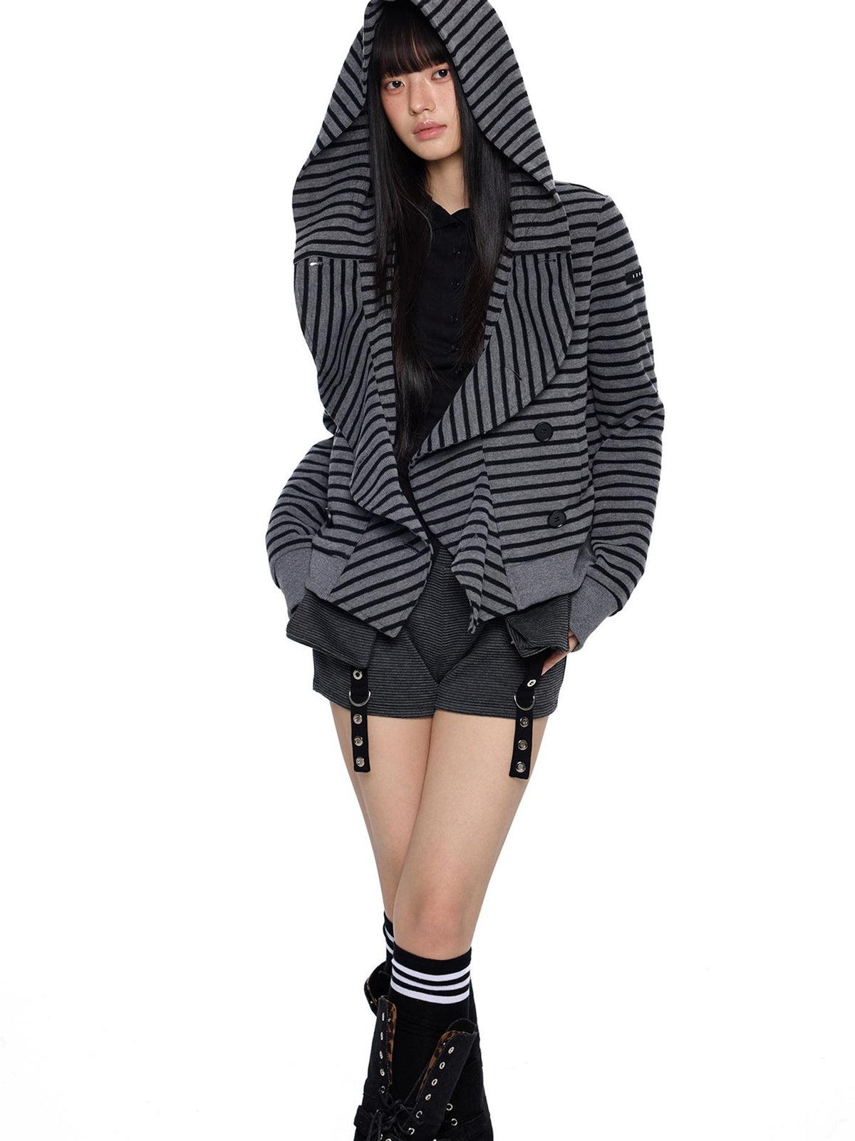 EZEK Striped Deconstructed Print Loose Fit Women's Cotton Zip-up Hoodies