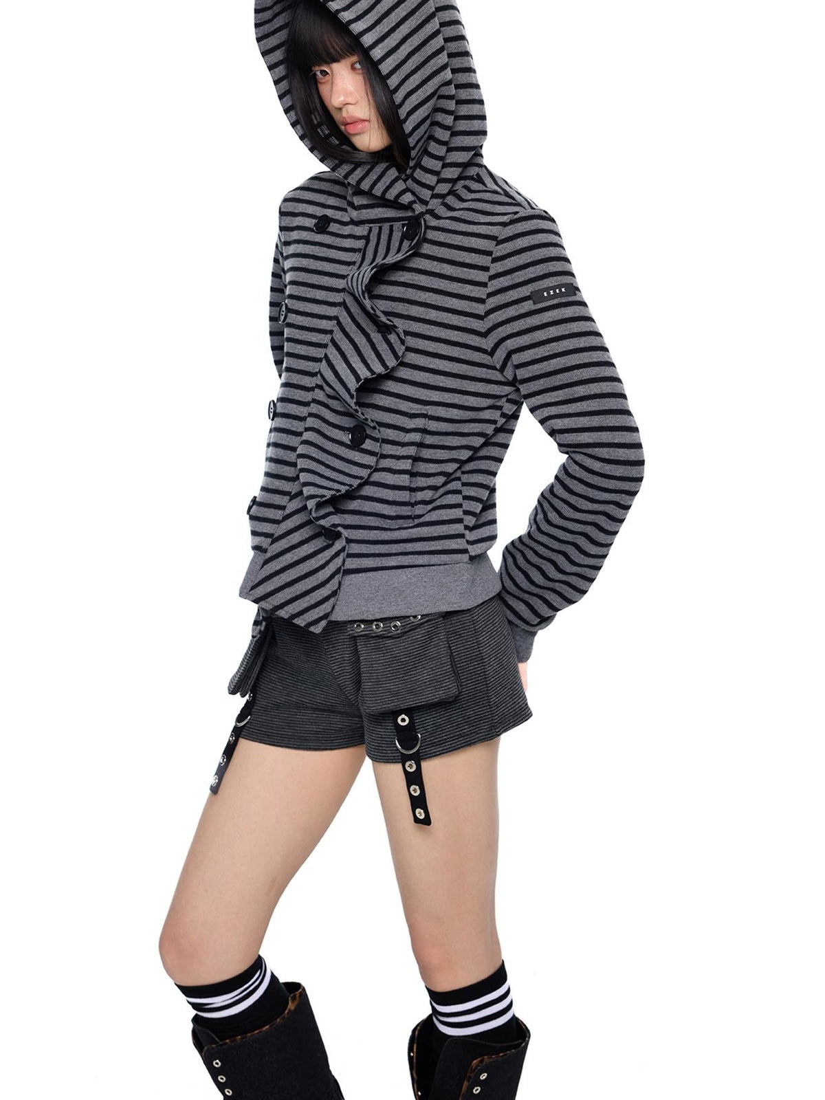 EZEK Striped Deconstructed Print Loose Fit Women's Cotton Zip-up Hoodies