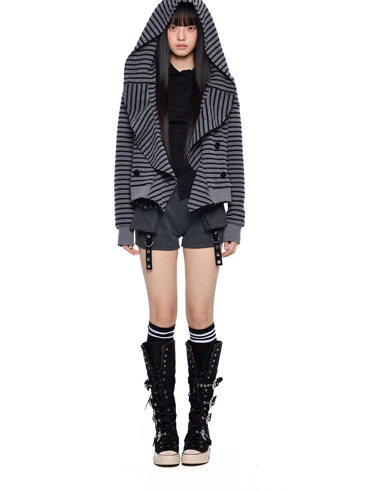 EZEK Striped Deconstructed Print Loose Fit Women's Cotton Zip-up Hoodies