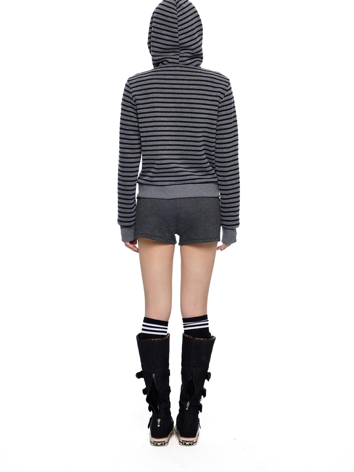 EZEK Striped Deconstructed Print Loose Fit Women's Cotton Zip-up Hoodies