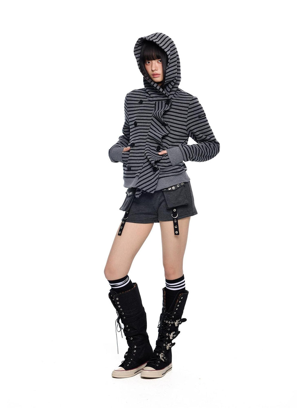 EZEK Striped Deconstructed Print Loose Fit Women's Cotton Zip-up Hoodies