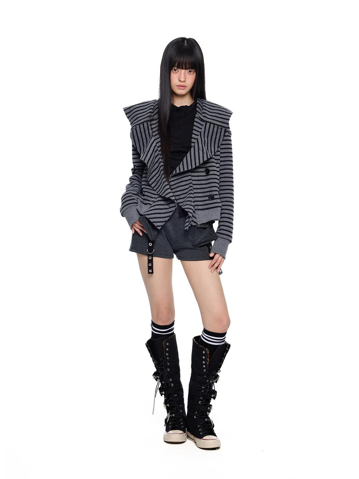 EZEK Striped Deconstructed Print Loose Fit Women's Cotton Zip-up Hoodies