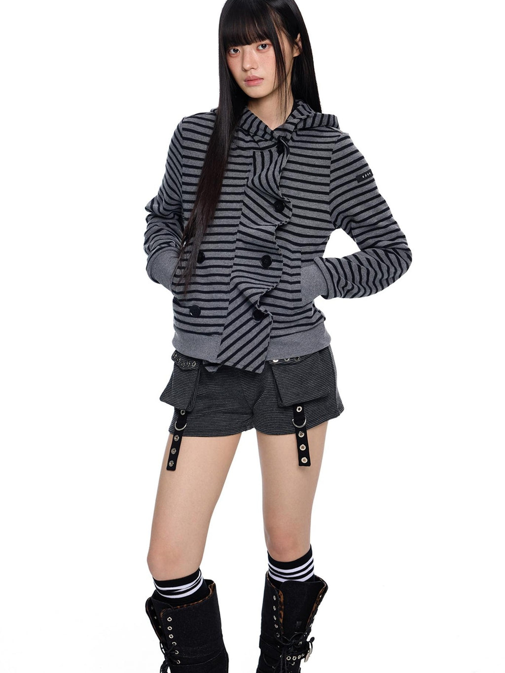 EZEK Striped Deconstructed Print Loose Fit Women's Cotton Zip-up Hoodies