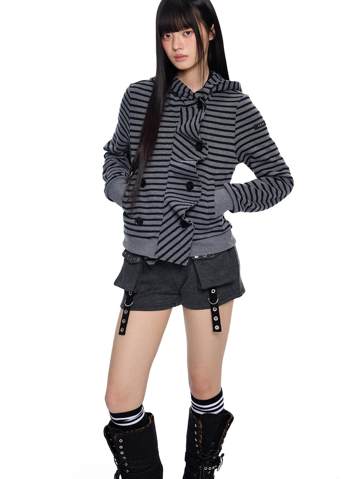 EZEK Striped Deconstructed Print Loose Fit Women's Cotton Zip-up Hoodies
