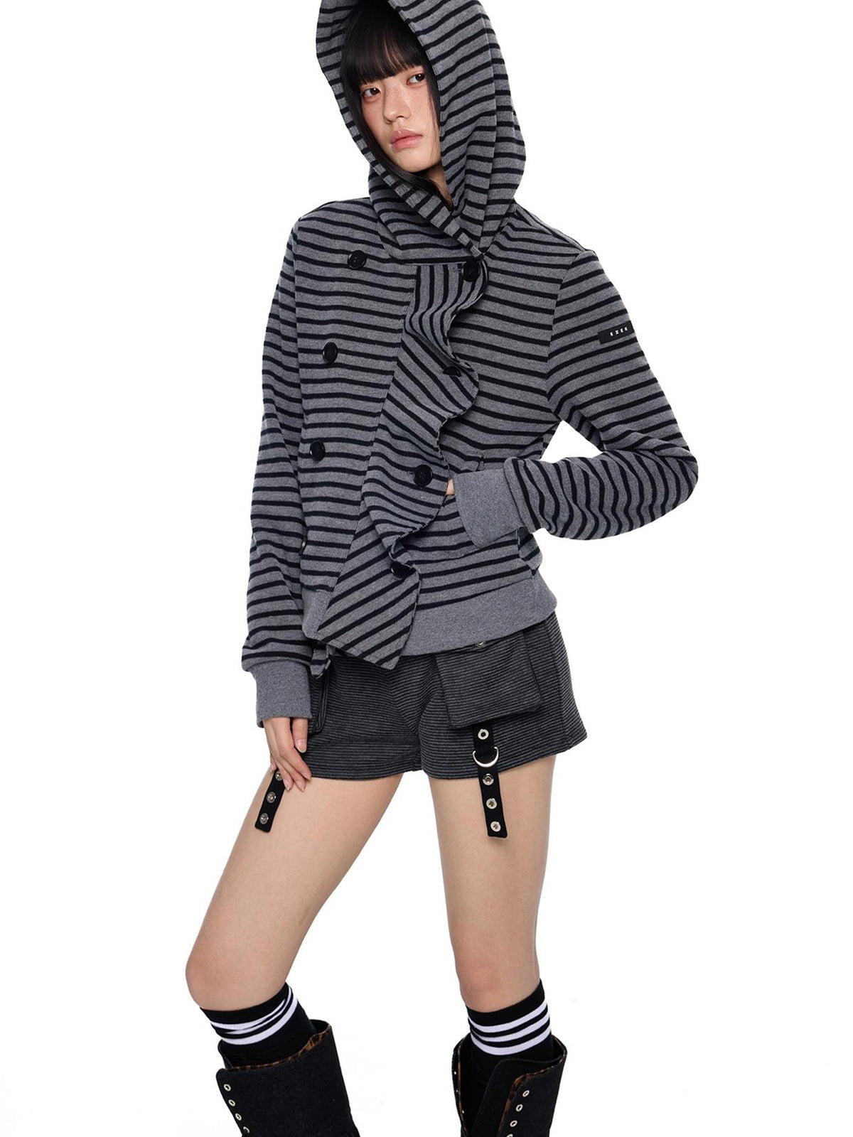 EZEK Striped Deconstructed Print Loose Fit Women's Cotton Zip-up Hoodies