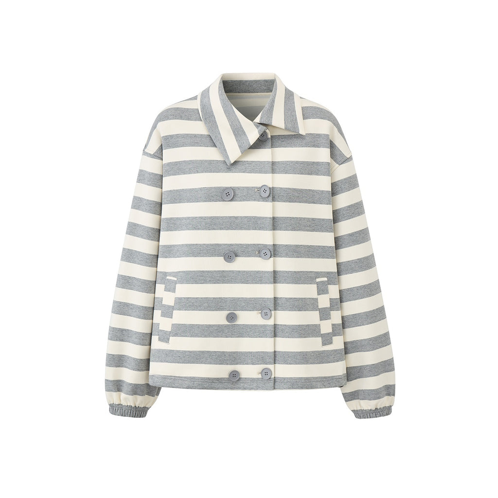 EZEK_Striped_Double_Breasted_Color_Block_Collared_Women's_Cotton_Cardigans_1063536435265_MISSTT