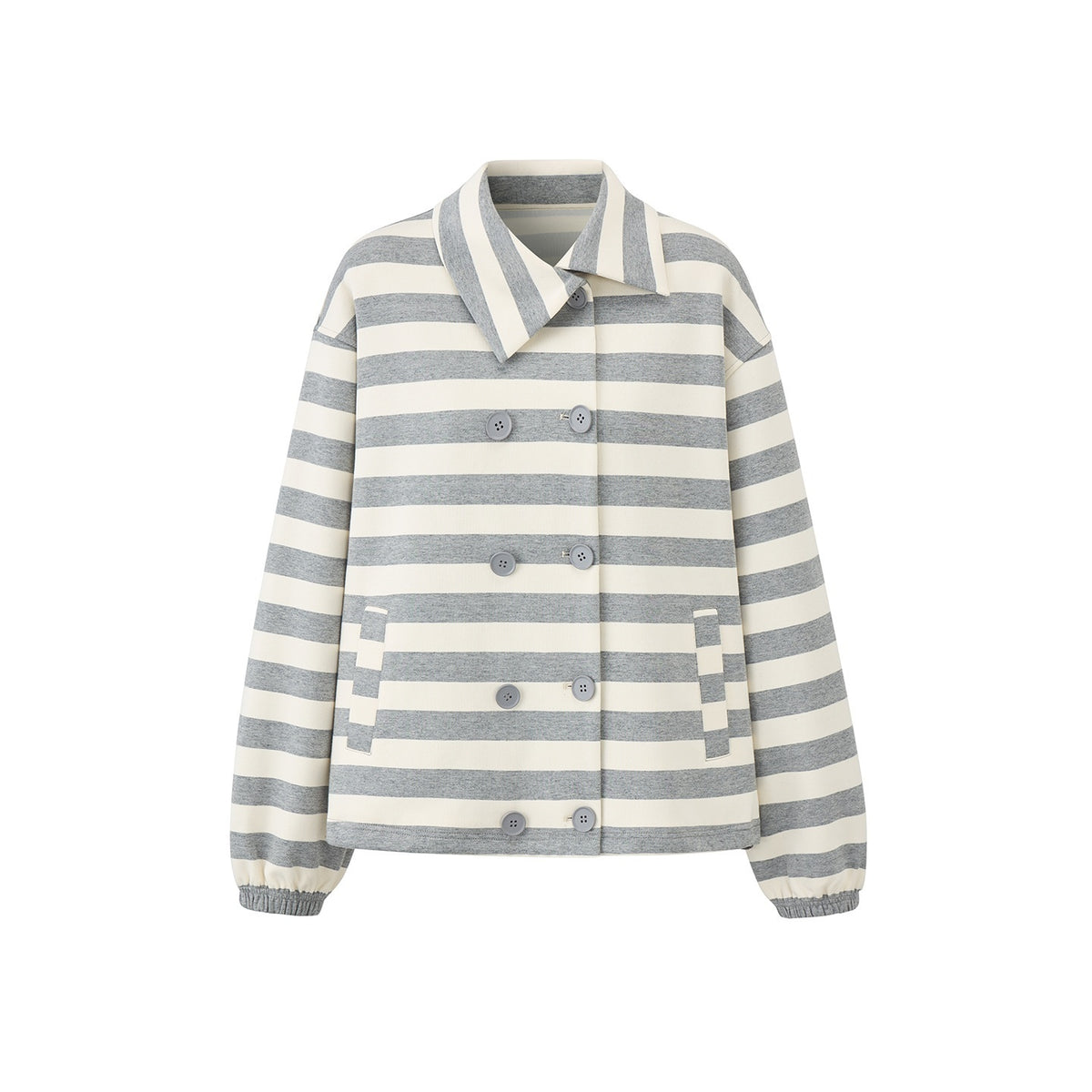 EZEK_Striped_Double_Breasted_Color_Block_Collared_Women's_Cotton_Cardigans_1063536435265_MISSTT