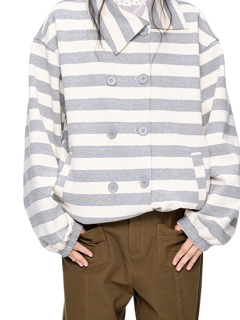 EZEK Striped Double Breasted Color Block Collared Women's Cotton Cardigans