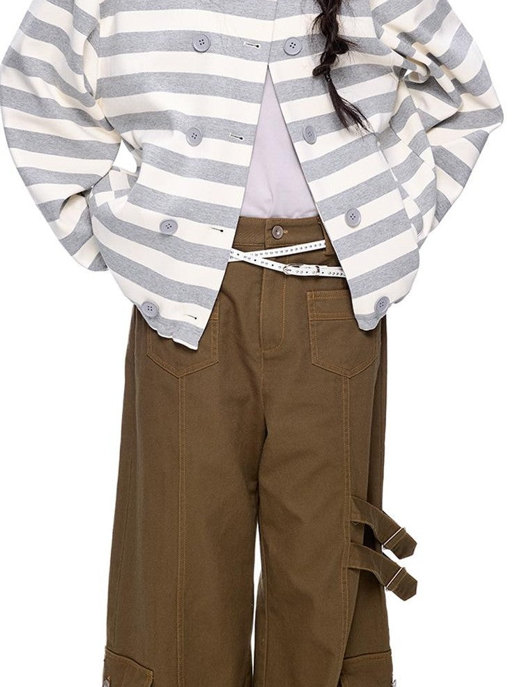 EZEK Striped Double Breasted Color Block Collared Women's Cotton Cardigans