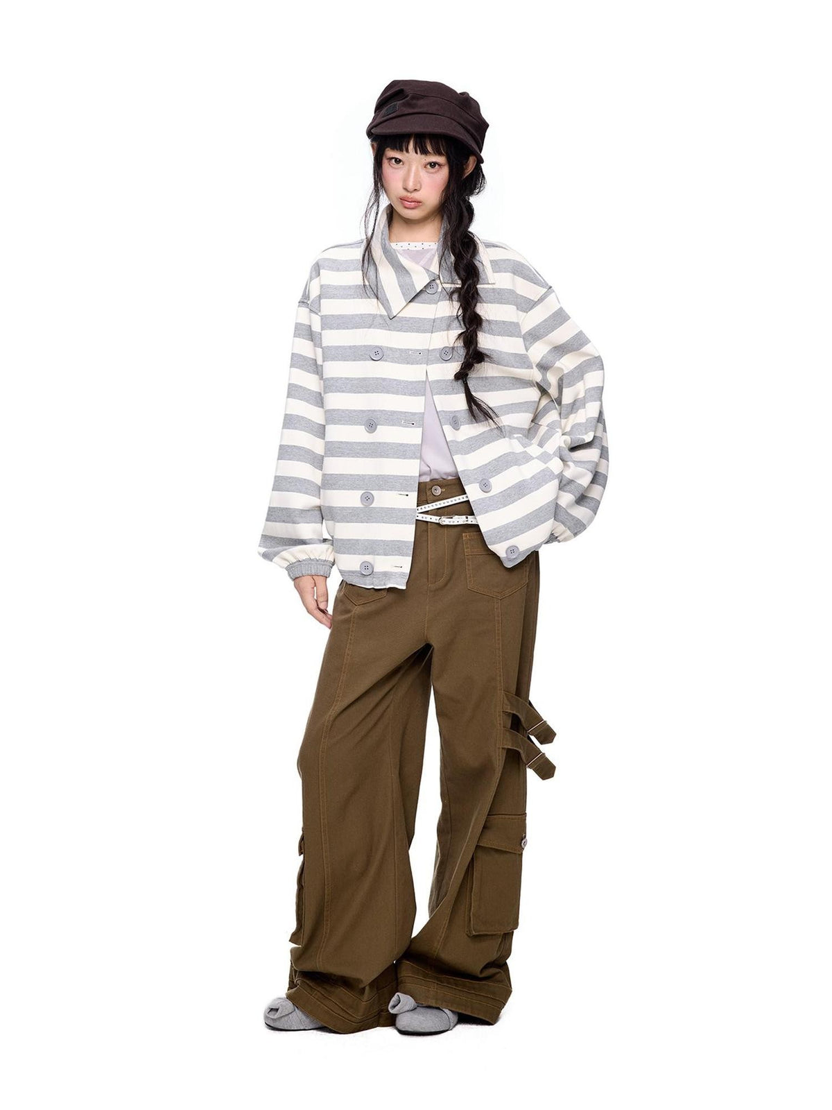 EZEK Striped Double Breasted Color Block Collared Women's Cotton Cardigans