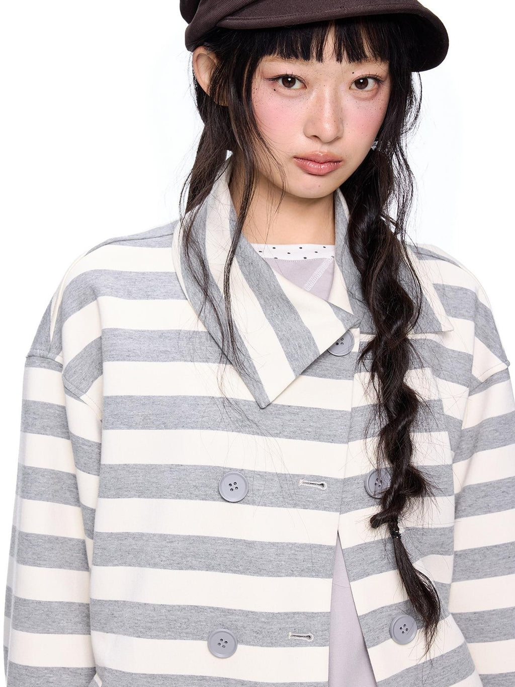 EZEK Striped Double Breasted Color Block Collared Women's Cotton Cardigans