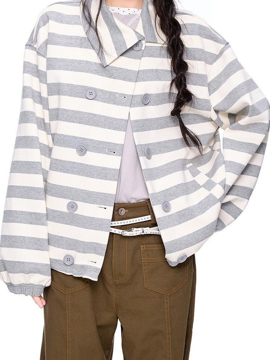 EZEK Striped Double Breasted Color Block Collared Women's Cotton Cardigans