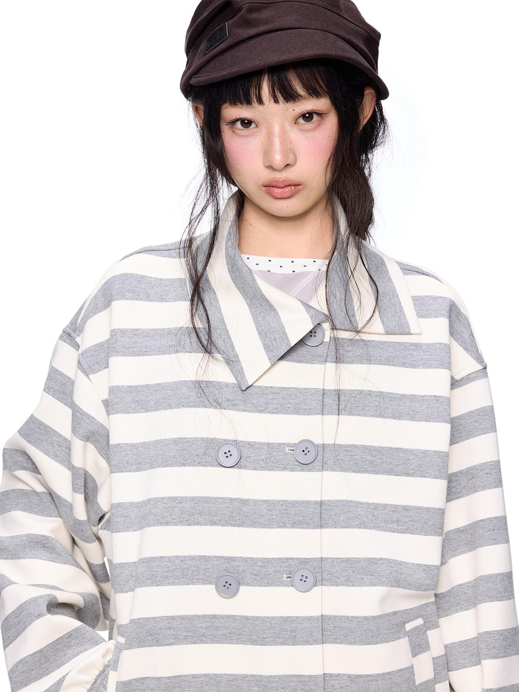 EZEK Striped Double Breasted Color Block Collared Women's Cotton Cardigans
