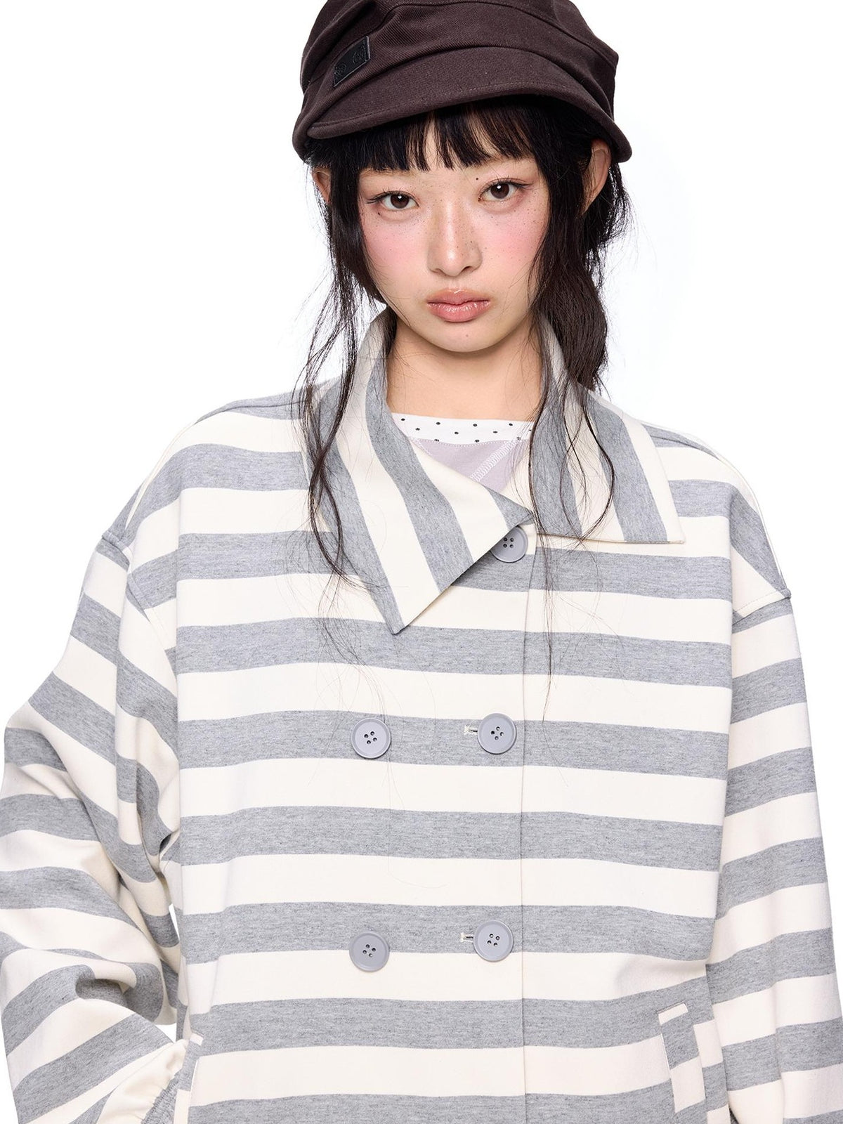EZEK Striped Double Breasted Color Block Collared Women's Cotton Cardigans