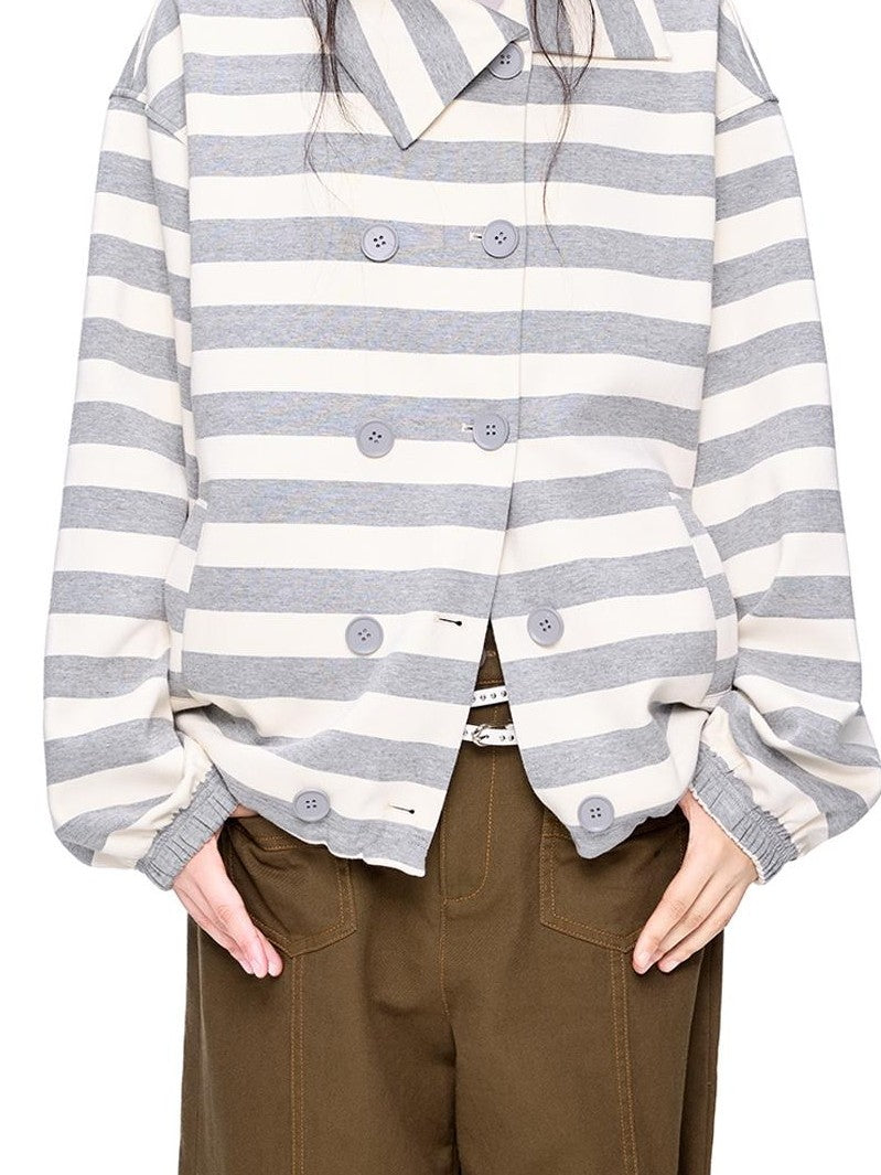EZEK Striped Double Breasted Color Block Collared Women's Cotton Cardigans