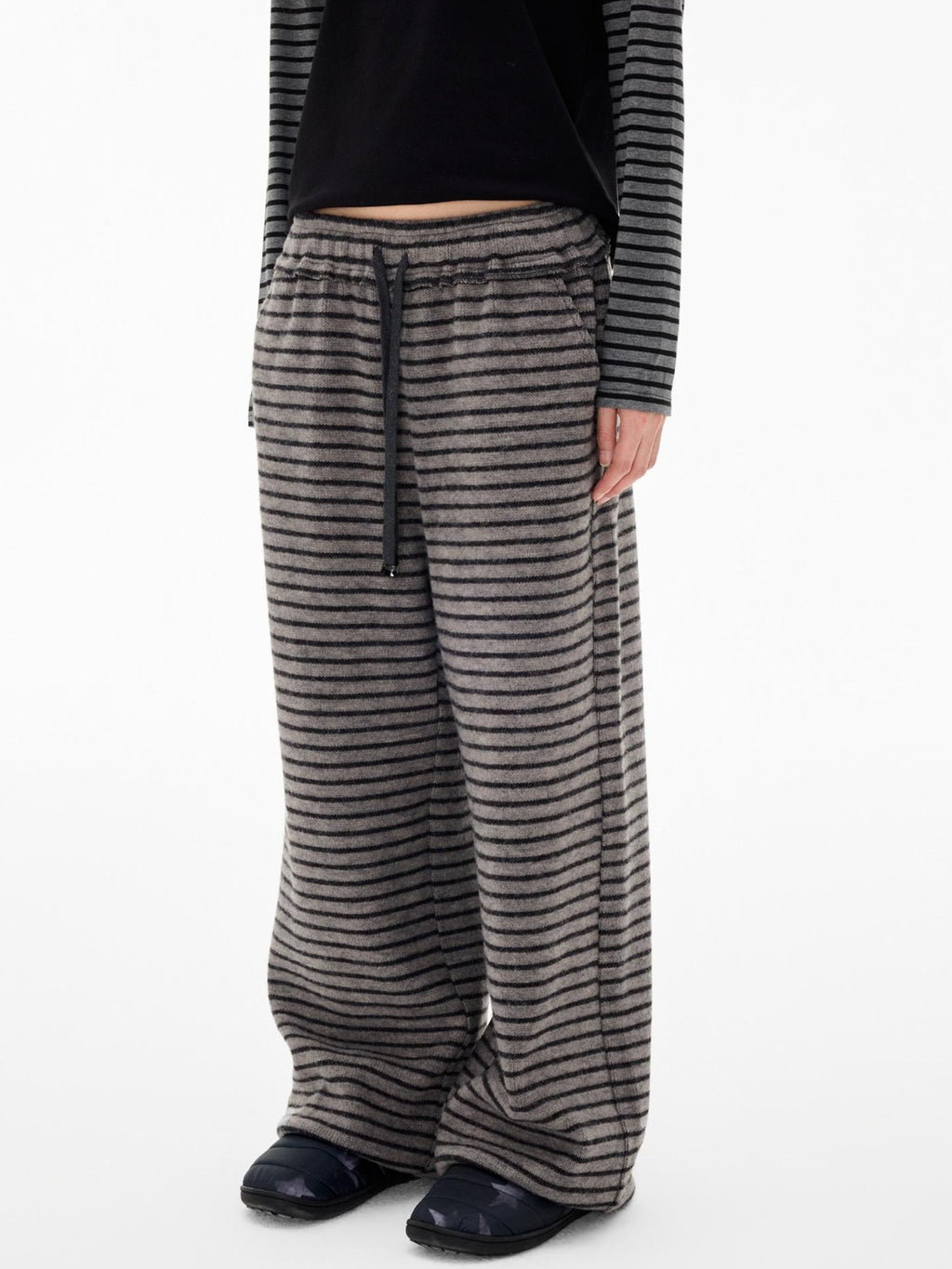 EZEK Striped Drawstring Loose Knit Women's Wide-leg Pants