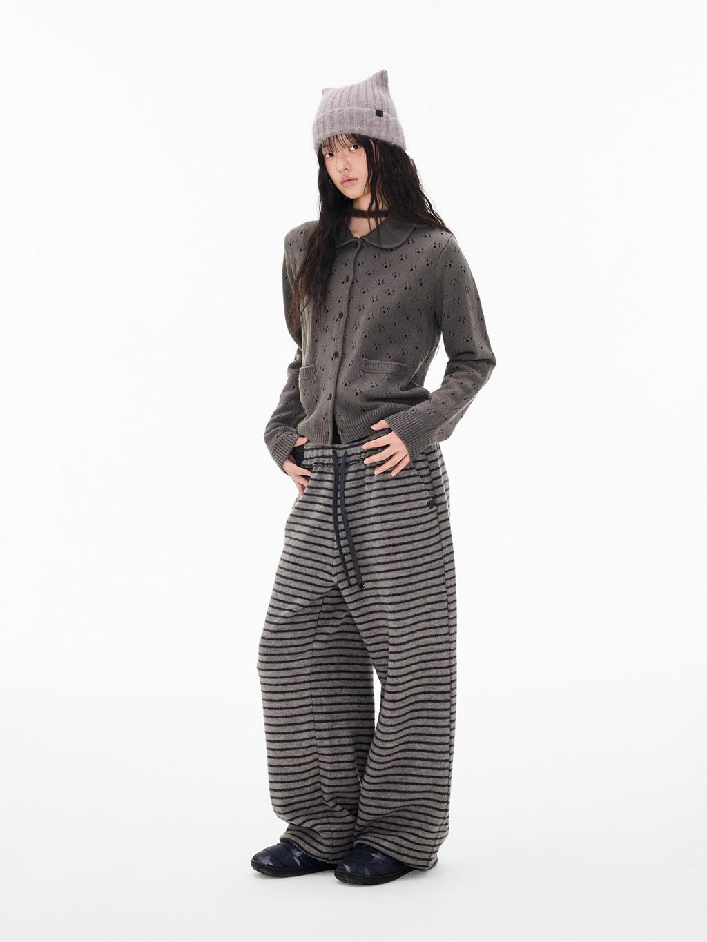 EZEK Striped Drawstring Loose Knit Women's Wide-leg Pants