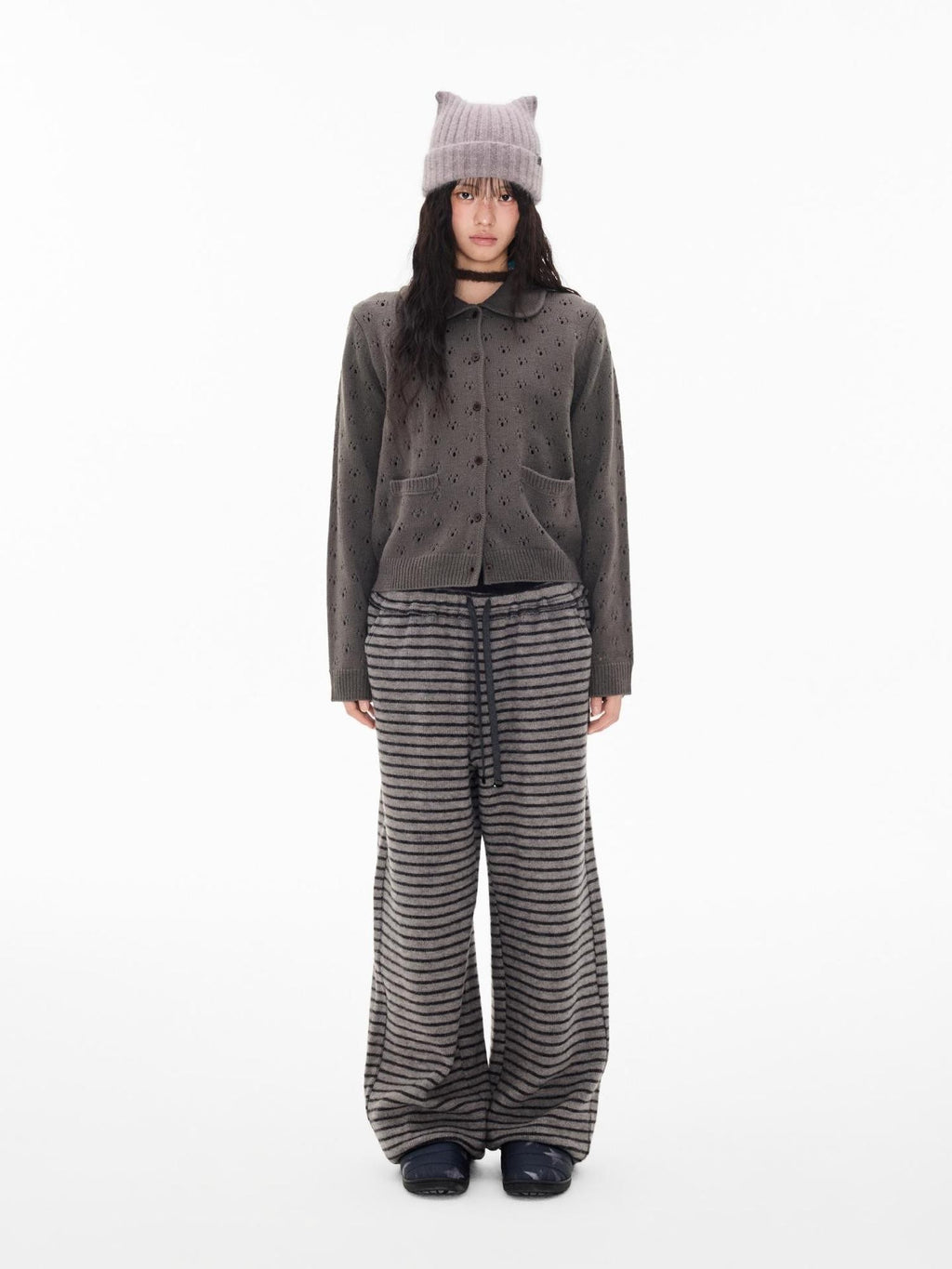 EZEK Striped Drawstring Loose Knit Women's Wide-leg Pants